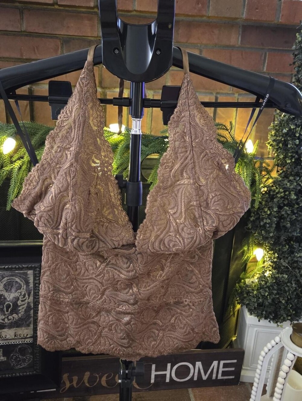 Bebe NWT Lace Halter Tank Top in Brown